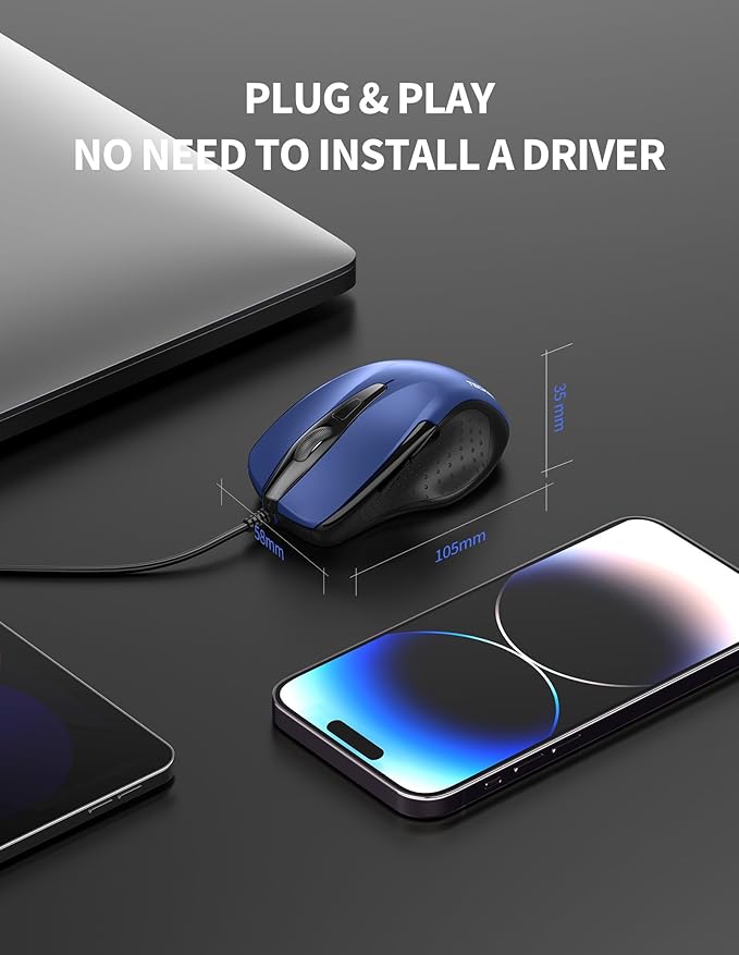 TECKNET USB Wired Mouse, 6-Button Corded Mouse - Image 6