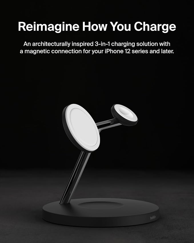 Belkin MagSafe Charger, 3-in-1 Wireless Charging Stand, 2ND GEN, 33% Faster - Image 4