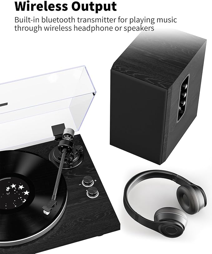Turntable Vinyl Record Player Support Bluetooth Output Phono/Line Switch Pitch - Image 2