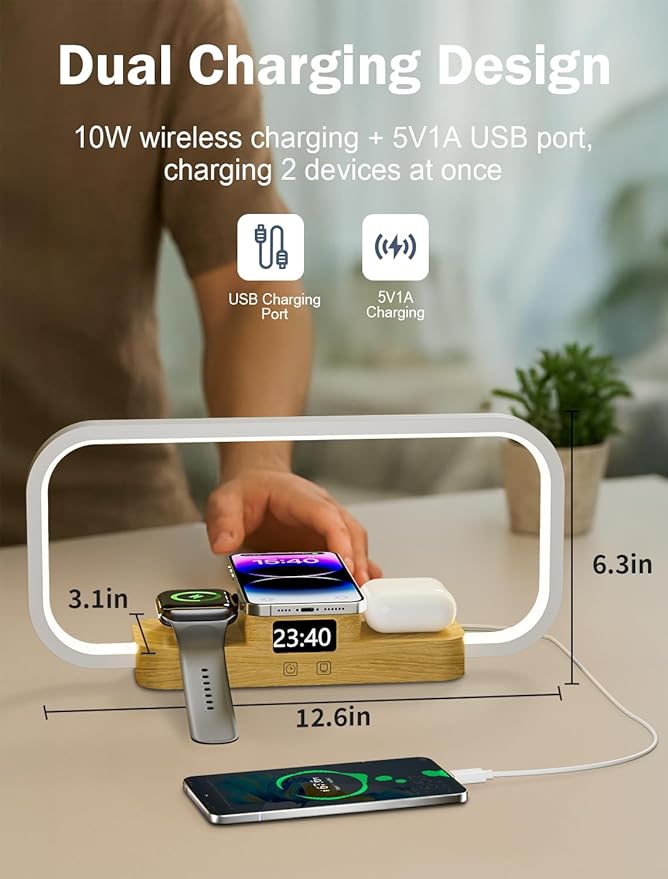 LED Bedside Lamp with Wireless Charger, 3 in 1 Touch Control Bedside Lamp - Image 5