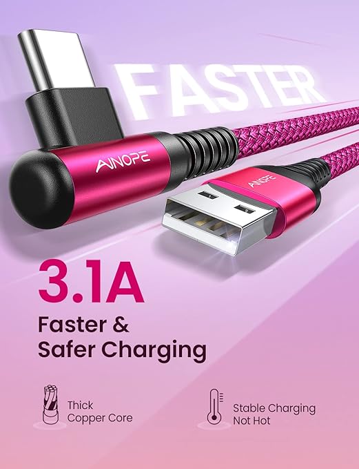 AINOPE USB C Cable Type C Charger Fast Charging, Right Angle USB A to USB C - Image 5