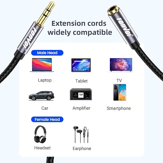FONVOi15FT 3.5mm Aux Jack Audio Extension Cable, Male to Female, TRS Headphone - Image 3