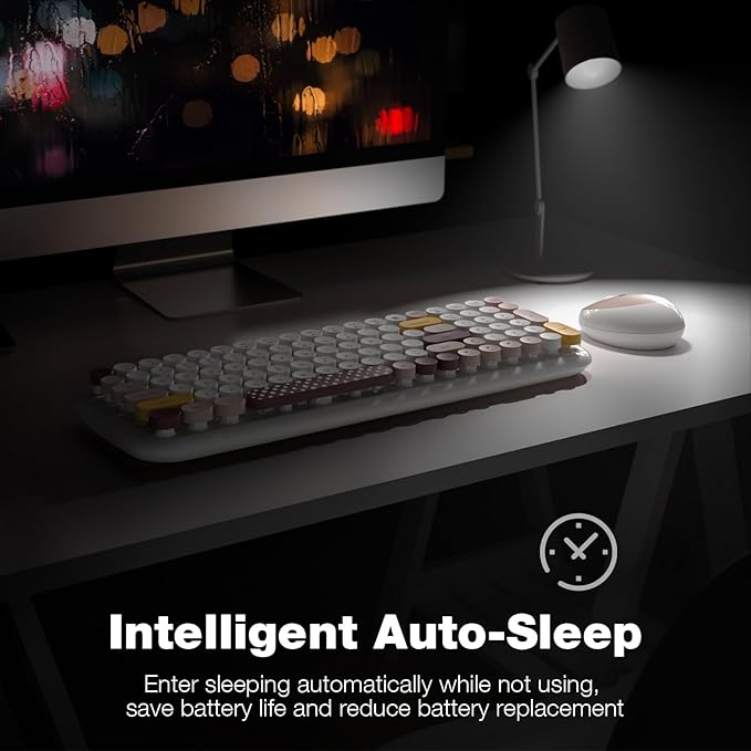 KNOWSQT Wireless Keyboard and Mouse Combo, Light Beige 100 Keys 2.4 GHz Round - Image 3