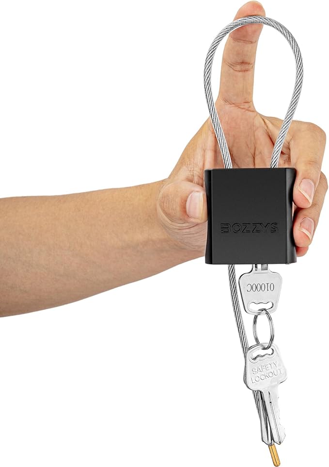 Cable Padlock with 3 Keys | L 1.15ft, D 1/6in Adjustable Steel Cable Lock | by BOZZYS