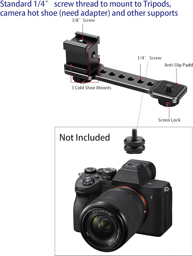 3 Port Cold Shoe Mount Plate for Camera LED Monitor Microphone etc., Aluminum - Image 7