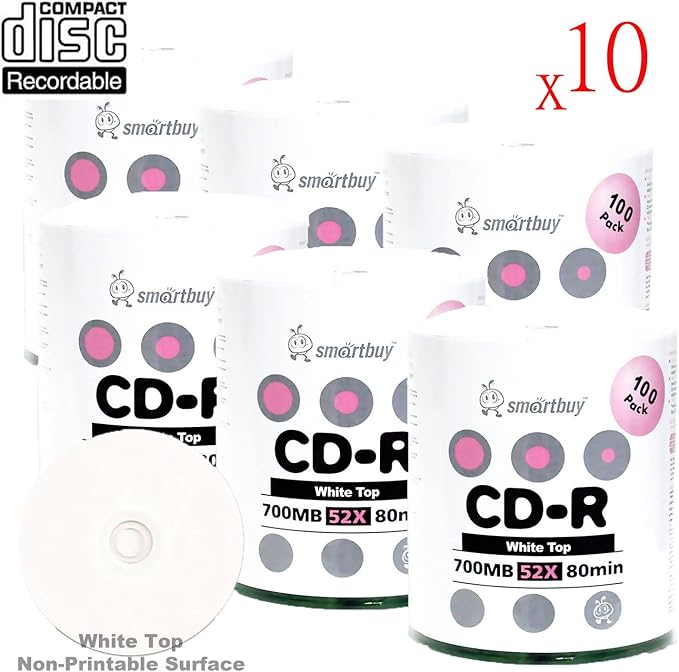 Smartbuy 700mb/80min 52x CD-R White Top Blank Video Recordable Media Disc - Image 2