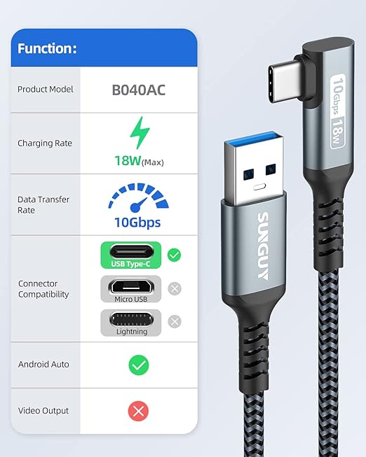 USB C 3.1 Gen 2 Cable, 0.5m USB A to C Nylon Braided 3A Fast Charge & Data - Image 2