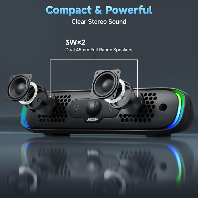 SOULION R200 Bluetooth Computer Speakers, Compact PC Speakers, USB C/USB Plug & - Image 7