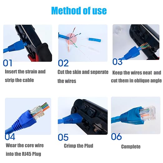 PETECHTOOL RJ45 Cat6 Pass Through Connectors Gold Plated 8P8C Ends and Blue - Image 6