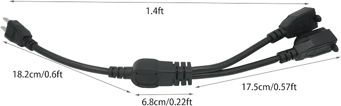 Y Splitter Extension Cord, 1.4FT 2 Way 1 to 2 Splitter Extension Cord, 3 Prong - Image 2