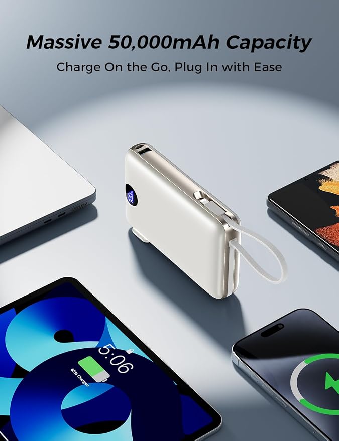 Portable Charger with Built in Cable & Wall Plug, 50000 mAh Power Bank - Image 5