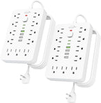 2 Pack 6 FT Flat Plug Surge Protector Power Strip, 11 Multiple AC Outlets by Unknown