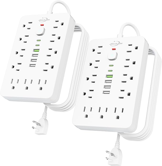 2 Pack 6 FT Flat Plug Surge Protector Power Strip, 11 Multiple AC Outlets by Unknown