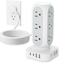 Tower Power Strip with Surge Protection, Flat Plug Outlet Extender with 12 AC by TenTrend