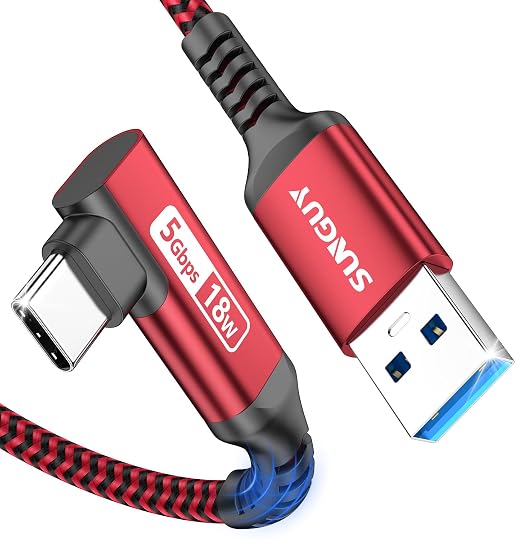 SUNGUY USB C Cable Right Angle 10FT, 5Gbps USB 3.0 to USB C Data Cable by SUNGUY