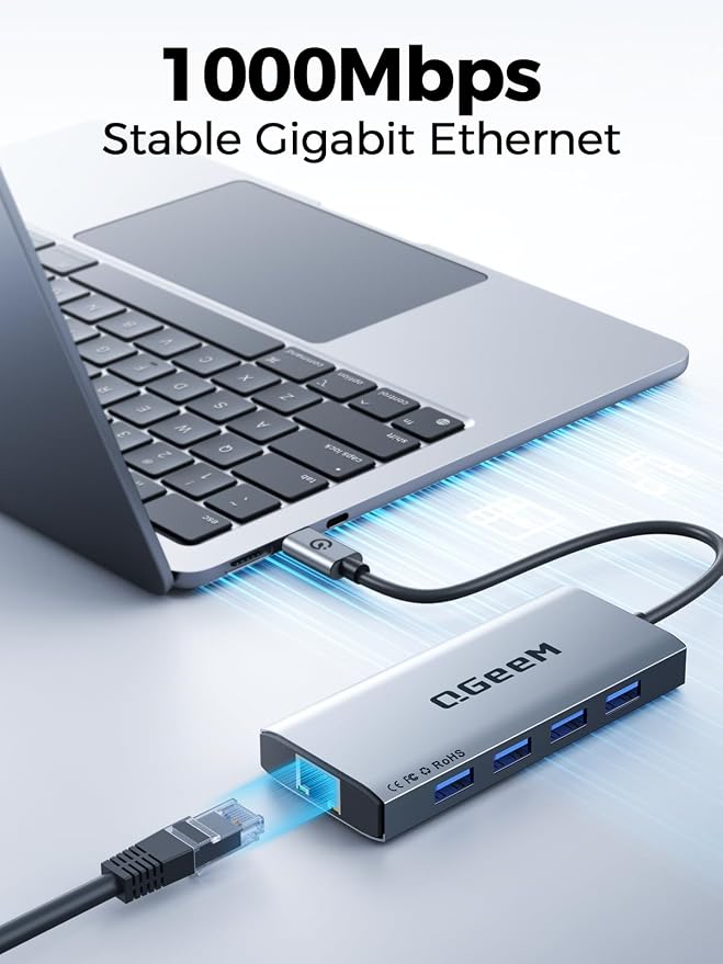 QGeeM USB C Hub Ethernet, 9 in 1 USB Type C Hub HDMI Multi-Port Converter - Image 6