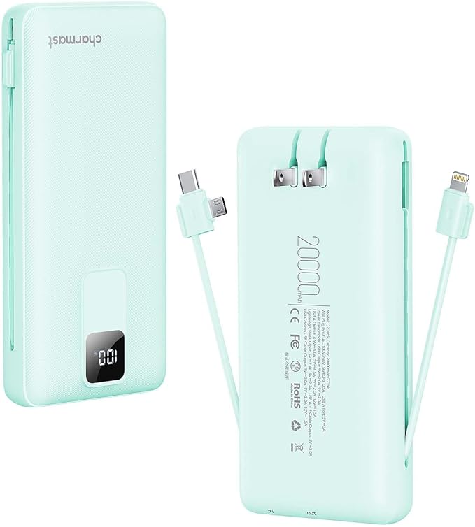 Charmast Portable Charger with Built-in Cables and Wall Plug, 20000mAh 20W USB by Charmast