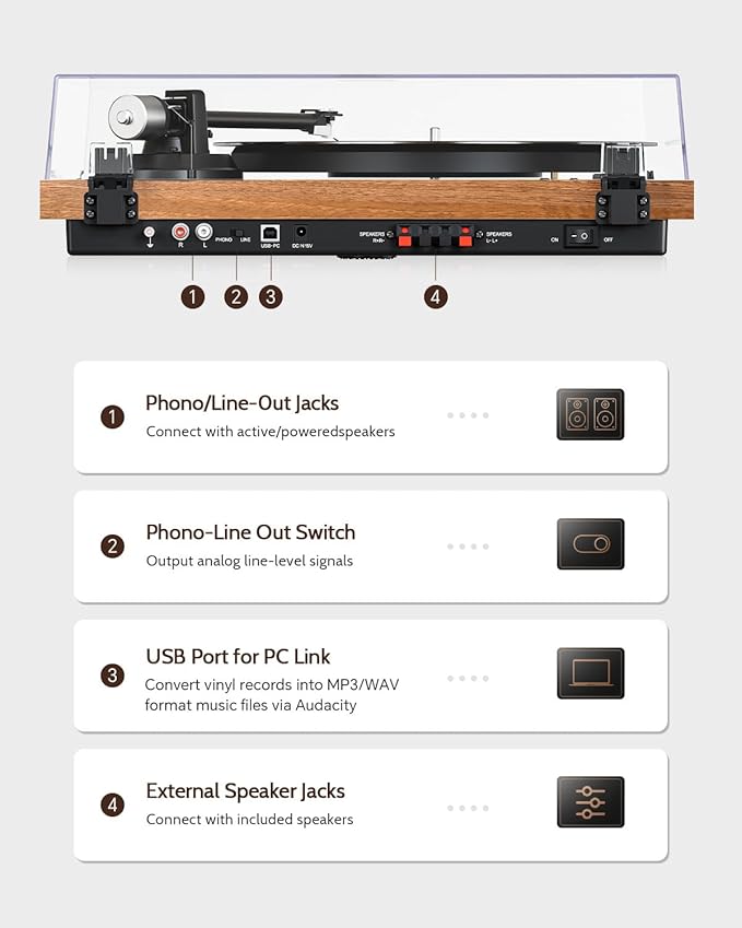 1 by ONE Bluetooth Turntable HiFi System - Image 6
