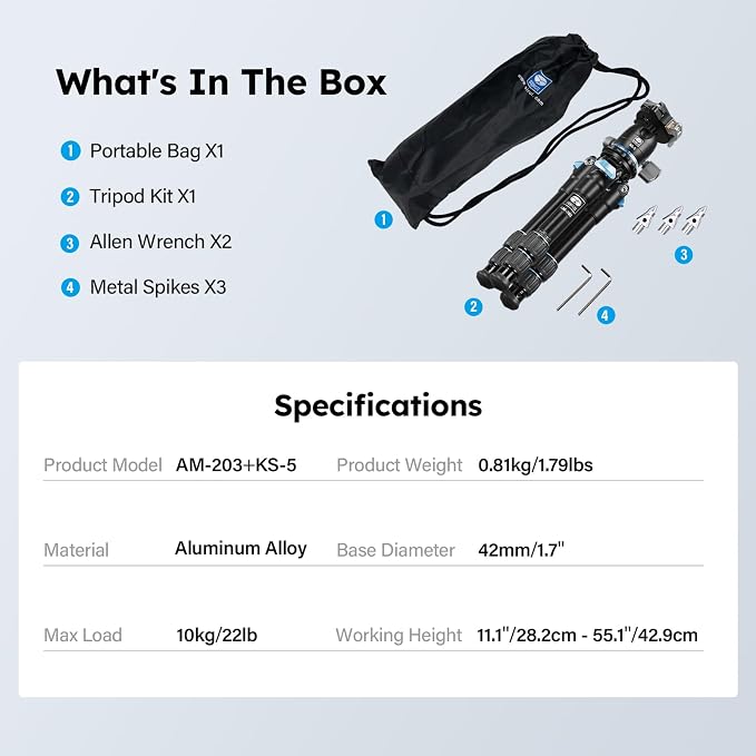 SIRUI Mini Tripod with 360° Panoramic Ball Head, Tabletop Travel Tripod - Image 8