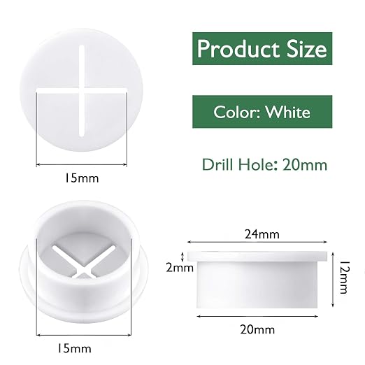 20Pcs Desk Grommet, 3/4" White Silicone Cord Hole Cover, Flexible Rubber Wire - Image 2