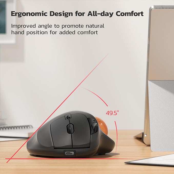 Nulea M501 Wireless Trackball Mouse, Rechargeable Ergonomic, Easy Thumb Control - Image 6