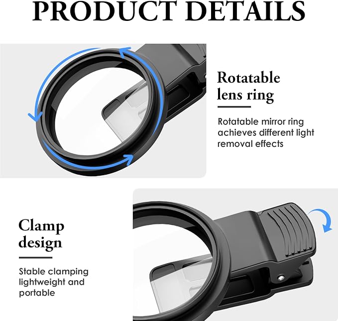 Clip - on Phone Polarizer Lens, Anti - Glare Polarizing Filter - Image 4
