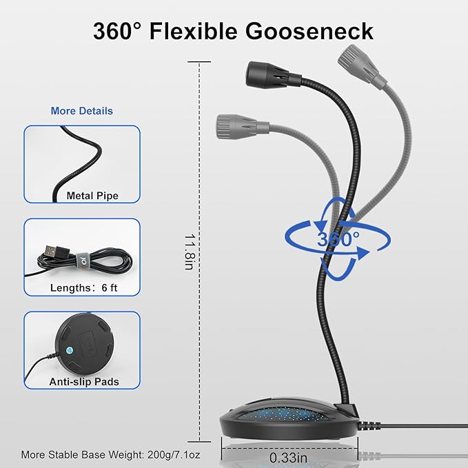 Plug & Play USB Computer Microphone, Flexible Gooseneck Desk Microphone - Image 6