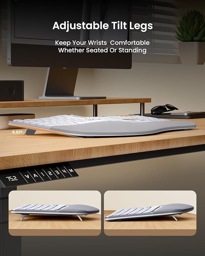 ProtoArc Ergonomic Wireless Keyboard Mouse, EKM01 Plus Full Size Ergo Bluetooth - Image 4