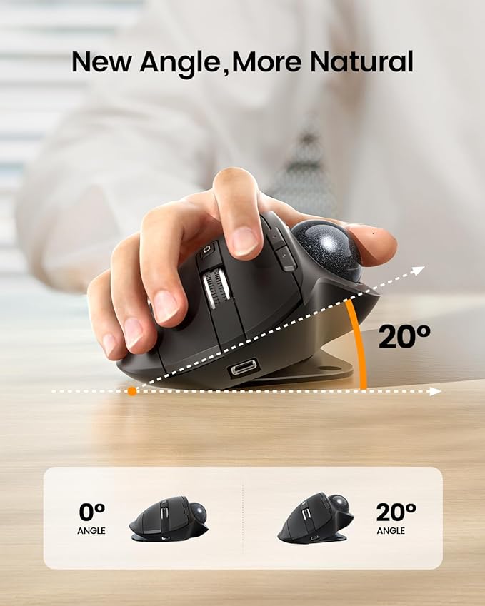 ProtoArc Wireless Trackball Mouse, EM01 NL Ergonomic Bluetooth Rollerball Thumb - Image 2