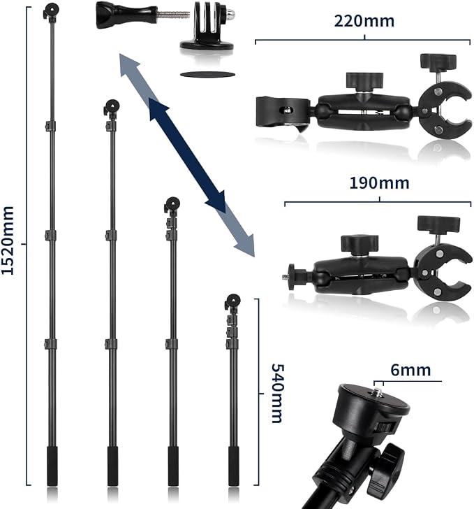 Motorcycle Bike Handlebar Double clamp Mount Invisible Selfie Stick Super - Image 3