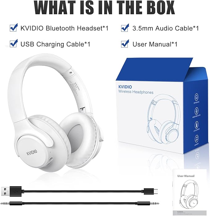 KVIDIO Bluetooth Headphones Over Ear, 65 Hours Playtime Wireless Headphones - Image 8