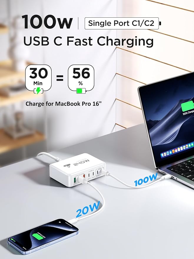 240W USB C Charging Station, 7-Port GaN USB C Charger Block, 100W Laptop USB C - Image 4