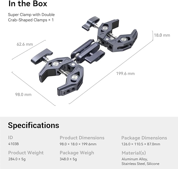 SMALLRIG Double Clamp Mount, Umbrella Clamp, Super Clamp Arm, - Image 6
