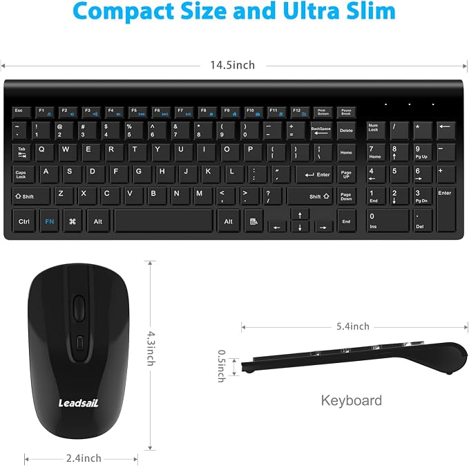 LeadsaiL Wireless Keyboard and Mouse Combo, Wireless USB Mouse and Computer - Image 3
