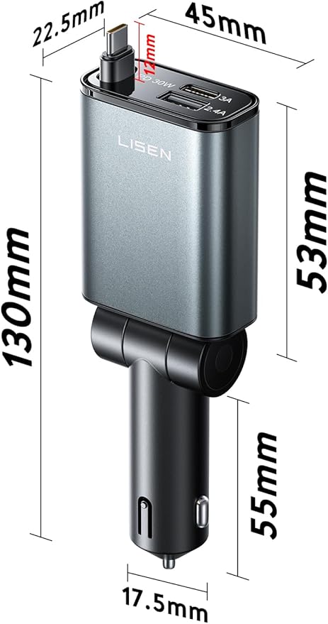 LISEN iPhone 16/15 Car Charger USB C Fast Charging Retractable, 【60% Less Space - Image 7