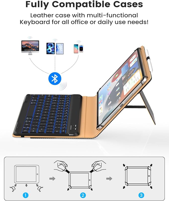 Leather Keyboard Case for 9", 7 Colors Backlit - Image 5