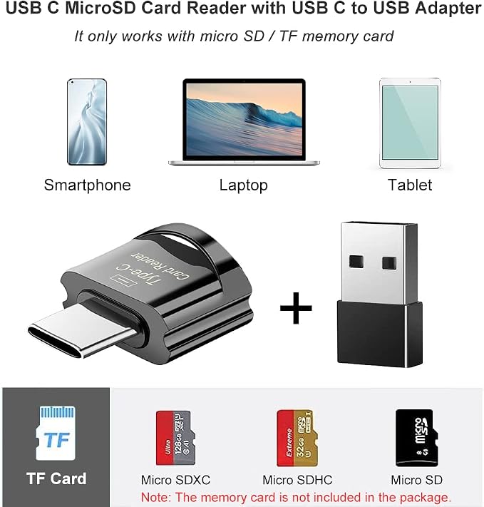 Type C Micro SD Card Reader, BorlterClamp USB C TF Card Reader Adapter - Image 2