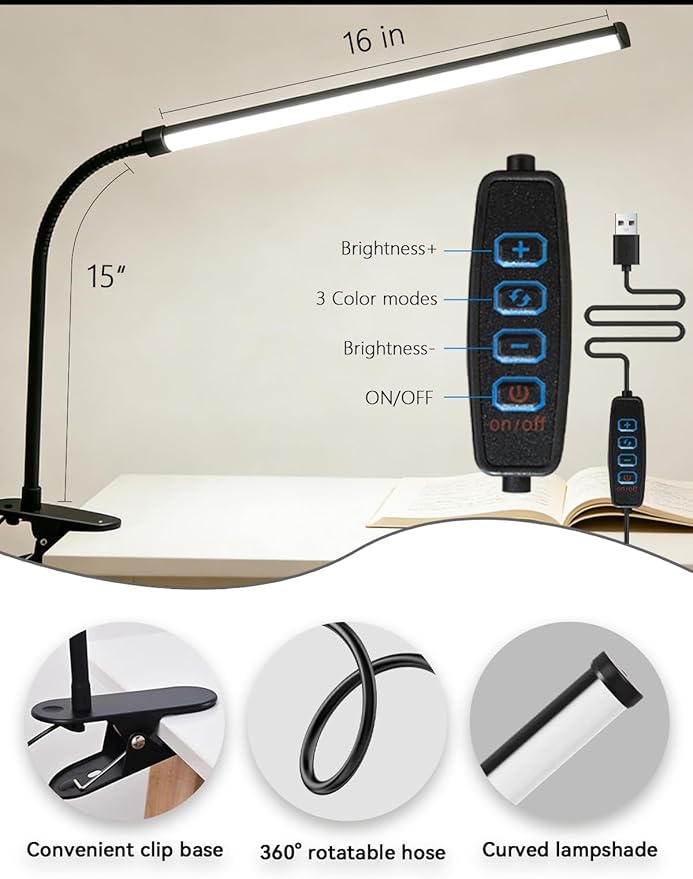 2 Pack LED Clip On Reading Light, Desk Lamp - Image 4