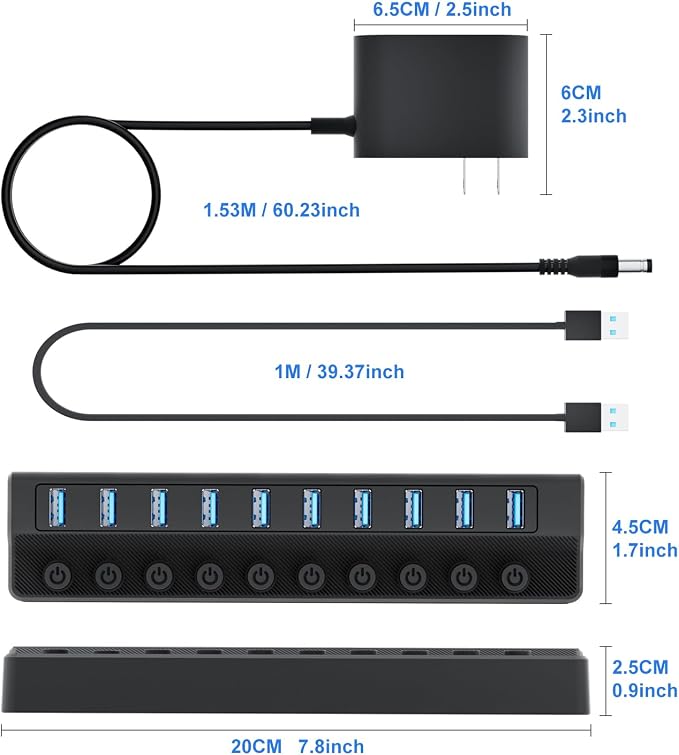 Powered USB Hub 3.0, 10-Port USB Splitter Hub - Image 6