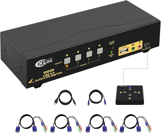 CKLau 4 Port 450MHz USB Auto VGA KVM Switch by CKLAUTECHNOLOGIESINC