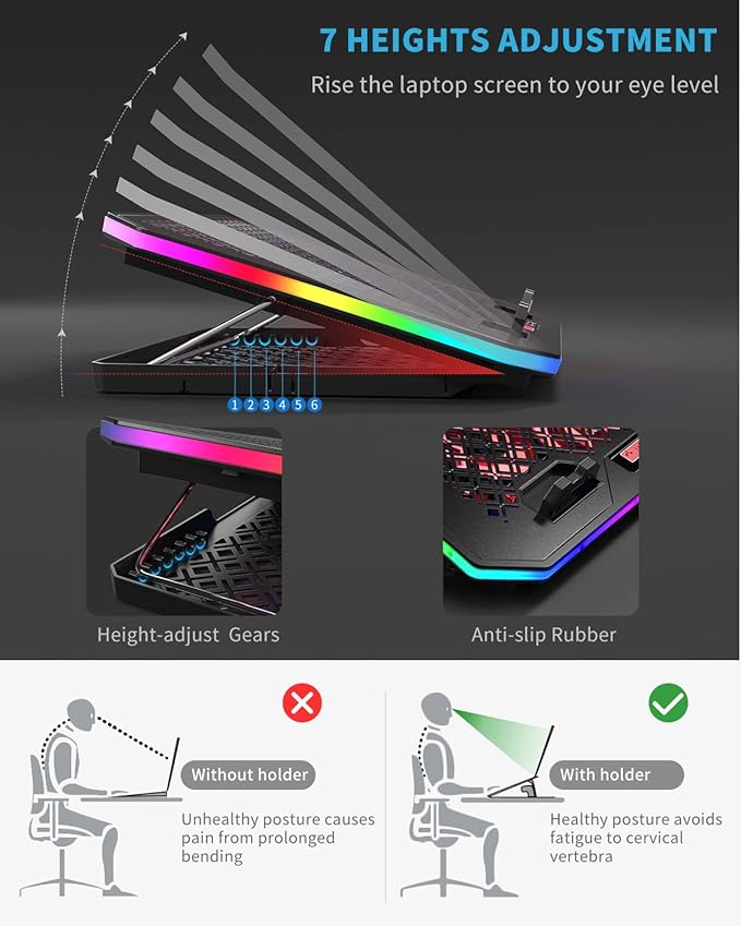 Laptop Cooling Pad, KeiBn RGB Lights Laptop Cooler 6 Fans - Image 4