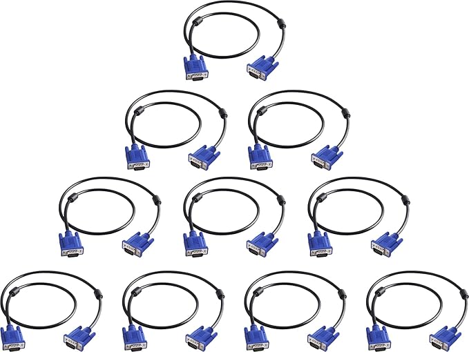 VGA to VGA Monitor Cable 10 Pack, 15 Pin Male to Male Computer Cord Support by PASOW