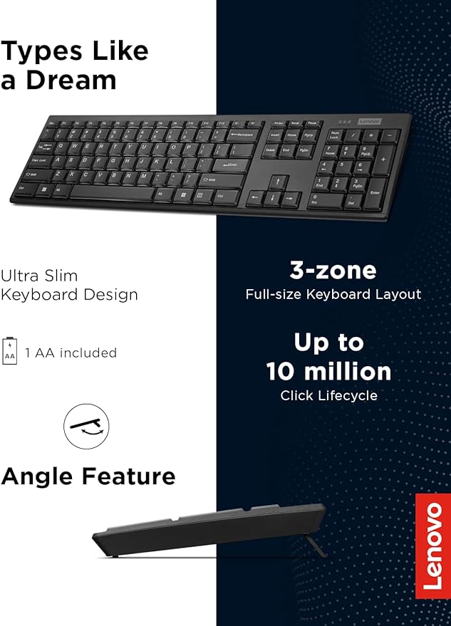 Lenovo 100 Wireless Compact Keyboard Cordless Keyboard - Image 3