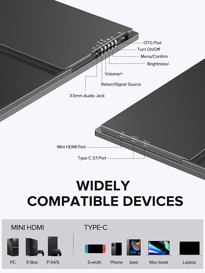 UPERFECT 24.5" Portable Monitor 240Hz Gaming Monitor 1200:1 Contrast FreeSync - Image 8