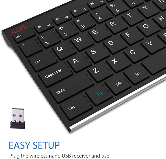 ALLIFE 2.4G Wireless Keyboard Stainless Steel Ultra Slim Full Size Keyboard - Image 3
