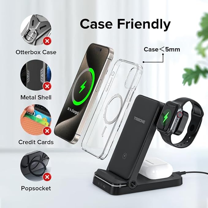 Wireless Charger, Tribone 3 in 1 Foldable Fast Charger - Image 6