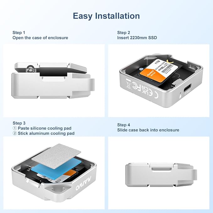 MAIWO USB-C Enclosure for M.2 2230 PCIe NVMe NGFF SATA SSDs, 10Gbps Full Metal - Image 6