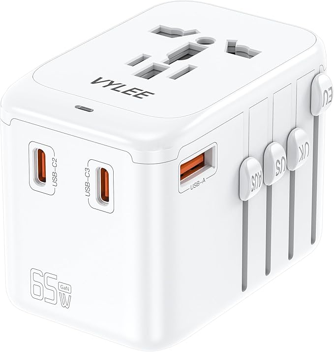 VYLEE Travel Plug Adapter, 65W Fast GaN Travel Charger, International Plug - Image 8
