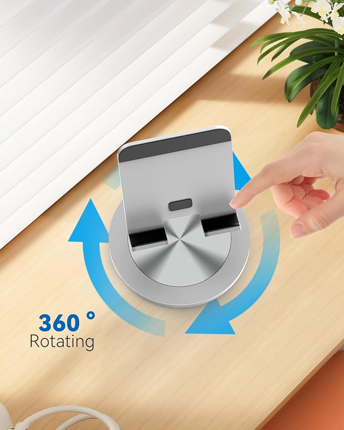 360 Rotating Phone Stand for Desk, Dual-Adjustable Foldable Aluminum Desktop - Image 2