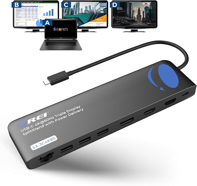 OREI USB C Docking Station Triple Monitor 3 Monitor Dock by OREI